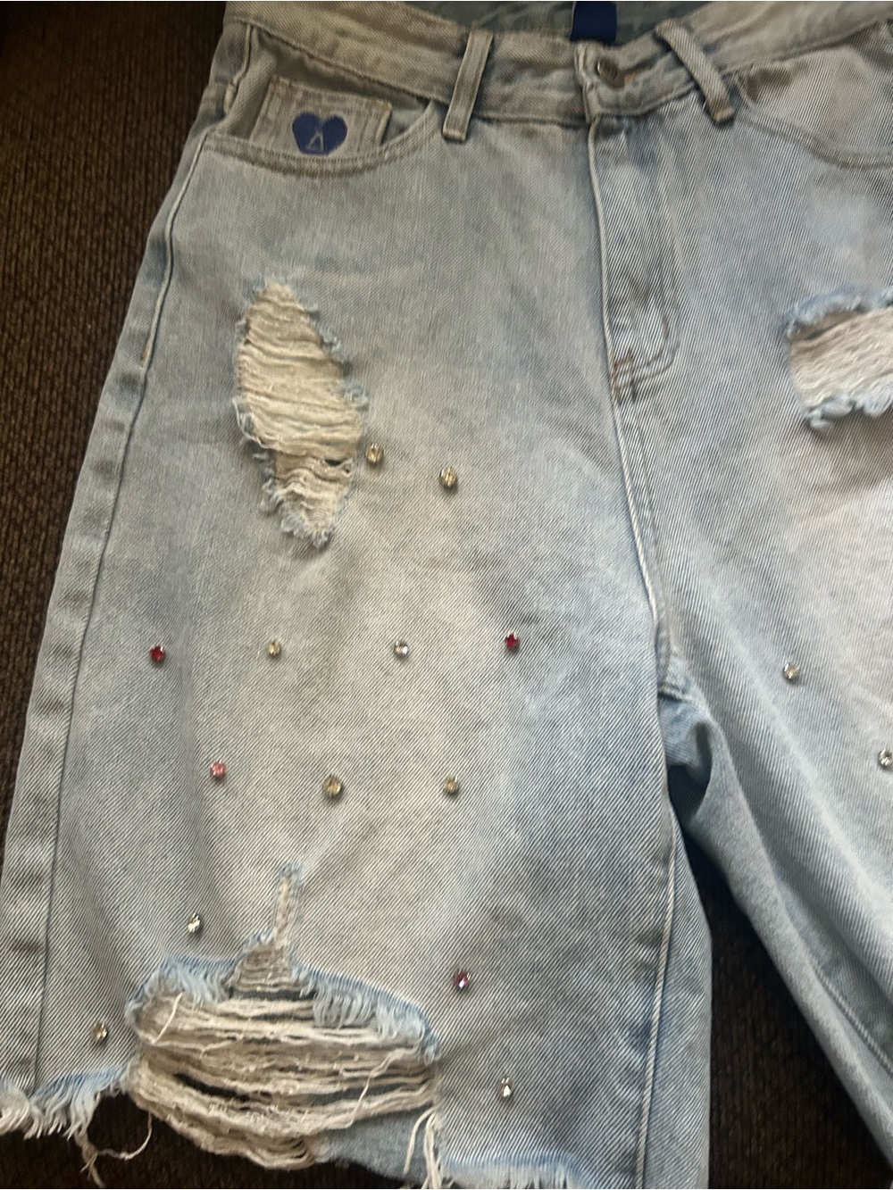Unisex AELFRIC EDEN DISTRESSED RHINESTONE APPLICATION SHORTS JORTS 26 ⭐️